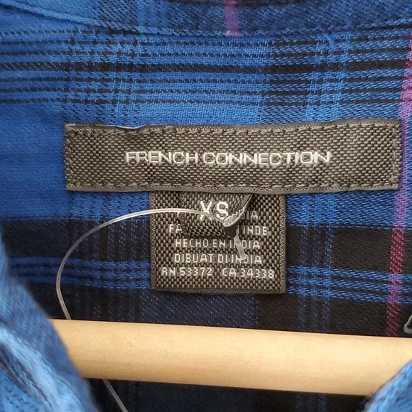 French Connection Blue Plaid Flannel Long Sleeve Button Up Shirt Womens NEW Sz - Picture 3 of 5